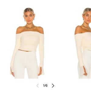 Danielle Guizio Off the Shoulder Mesh Ruched Top Size S